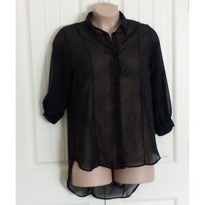 Gold Oriana Sheer Black Button-Up Blouse 1X